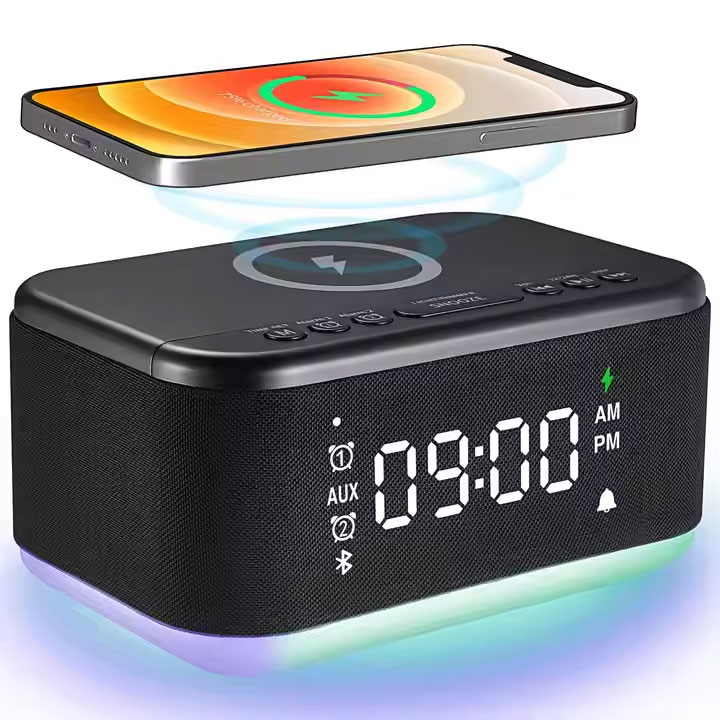 Wireless Charger Digital Alarm Clock Speaker Bluetooth